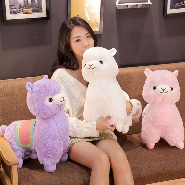 Almohadas de felpa Cojines Sillín de peluche suave Alpaca Juguete Lindo Fuzzy Animal Doll Púrpura Rosa Blanco Ovejas Alpacas Regalo creativo para niños Niña 230531