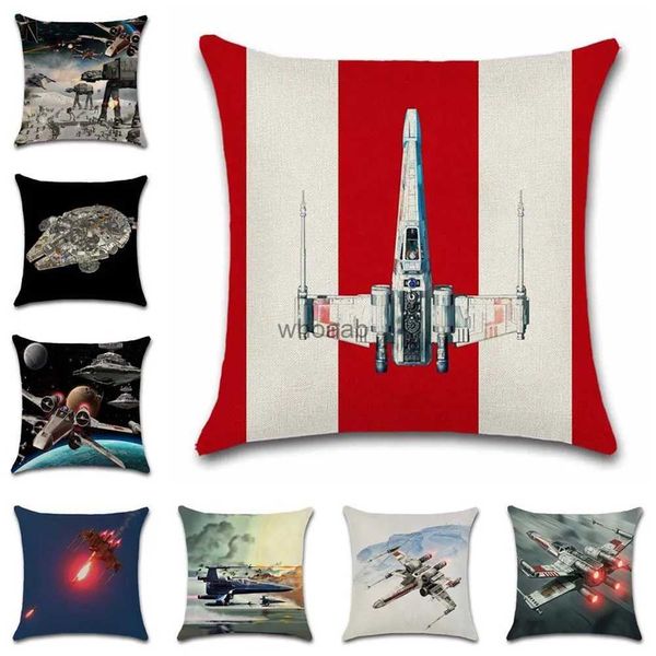 Almohadas de felpa Cojines Star Plane Fighter Funda de cojín de lino beige decorativa Sofá para el hogar Silla de coche Asiento Habitación para amigos Oficina Funda de almohada de regalo para niños YQ231003