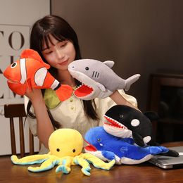 Pluche Kussens Kussens Gevulde Oceaan Serie Speelgoed Hand Vinger Verhaal Puppet Octopus Shark Killer Whale Kawaii Eon 230603