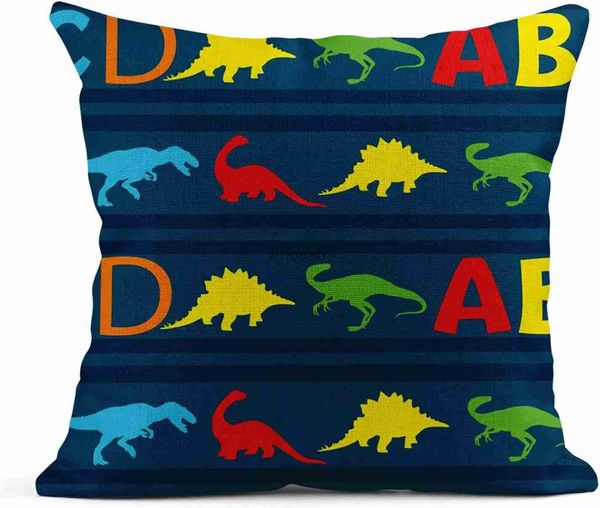 Almohadas de felpa Cojines Funda de almohada Colorido Dinosaurio Cuadrado Lino Decoración del hogar Funda de cojín Adecuado para cama al aire libre Sofá YQ231004