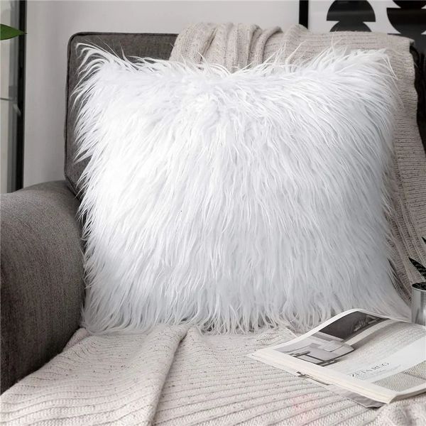 Almohadas de felpa Cojines Venta al por mayor Funda de almohada de felpa blanca Moderna Simple Lana de imitación Funda de cojín de color sólido 45x45 cm Almohadas lumbares 231130