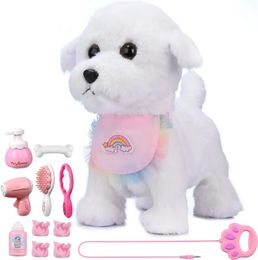Plush puppy elektronisch interactief speelgoed voor kindershake staart doen alsof verkleed knuffel met honden wandelen blaffende speelgoedhond met riem 240420