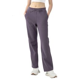 Pantalon de plongée en peluche pour femme LU-55 - Leggings de yoga avec cordon de serrage - Coupe ample - Polaire de sport épaisse et chaude - Match décontracté pour veste à capuche
