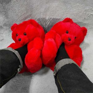 Peluche taille femmes ours en peluche pantoufles hiver chaud maison chaussures anti-dérapant doux maison intérieur pantoufle dames mignon dessin animé drôle chaussures P0828