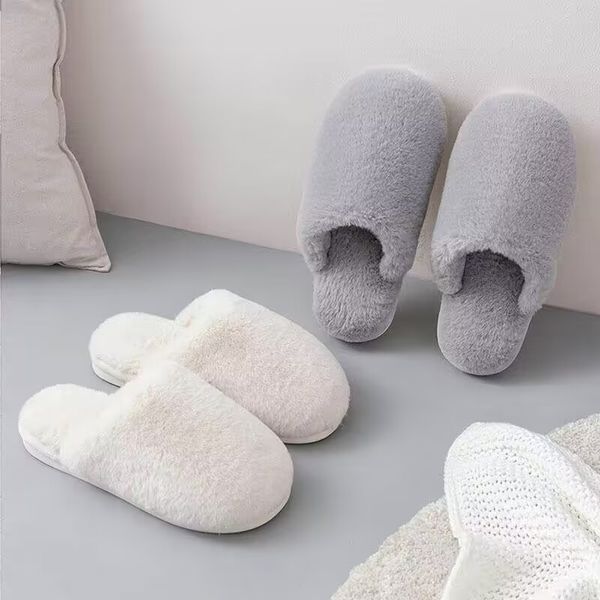 Pantoufles en peluche pour l'intérieur, chaussures d'intérieur confortables, semelle souple, chaudes, antidérapantes, simples, décontractées, en coton, prix avantageux