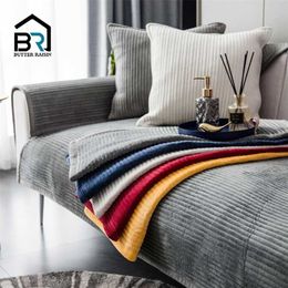 Pluche Sofa Cover Handdoek Effen Kleur voor Woonkamer Couch Corner met Chaie Longue Bedspread 211116