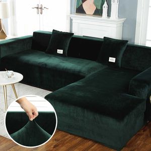 Funda de sofá de felpa Terciopelo Elástico Esquina de cuero Seccional para sala de estar Sofá Conjunto Sillón Forma L Fundas de asiento 210607