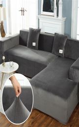 Couvercles de canapé en peluche pour le salon Velvet Elastic Corner Sectional Couch Love Seat Cover Set Armchair L Forme Furniture Colver L9552582