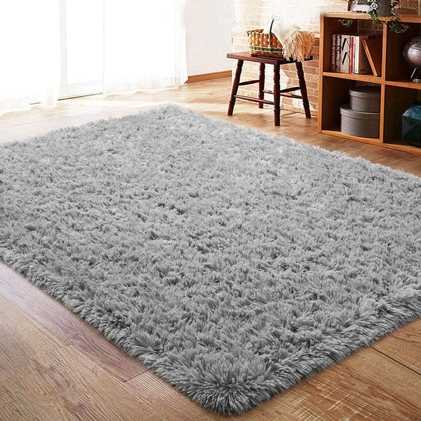 Tapis teint doux en peluche, tapis de couleur unie grise, utilisé dans la chambre et le salon, tapis de sol absorbant antidérapant 210301