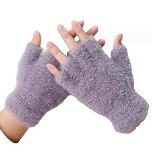 Gants tricotés à moitié doigts pour hommes et femmes, en peluche, doux et chauds, mitaines sans doigts pour cyclisme d'hiver, DF303