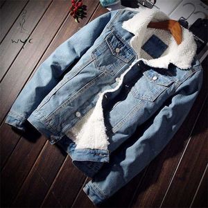 Pluche verdikking jassen en jassen plus size voor mannen slanke imitatie lam wol denim warme uitloper Koreaanse winter herfst casual 211217