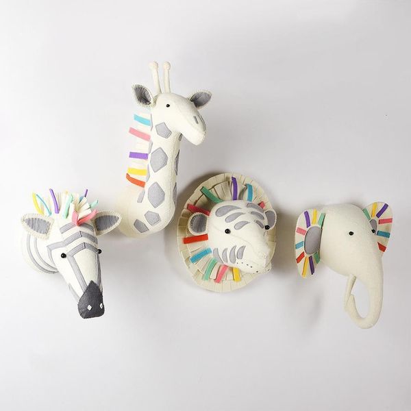 Felpa Cosas de la pared Cabeza de animal Decoración de la pared Elefante Muñeco de peluche para niña Bebé Niños Cuarto de niños Decoración Colgante de pared Montaje Regalo de cumpleaños 230526