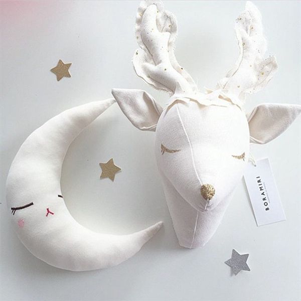 Peluche Mur Stuff Animal Licorne Tête De Cerf Jouets Tenture Murale Décor 3D Tête Tenture Murale Ornements Art Chambre D'enfant Décoration Murale Jouets 230821