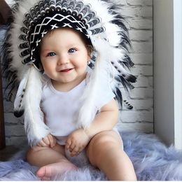 Pluche muur spul fangle Indian Style hoofdband kind Feather Bloem hoofdtooi feest hoed baby po rekwisieten decoratie slinger haaraccessoires 230526