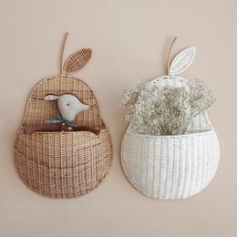 Pluche muur spul rattan appelopslag mand handgemaakte natuurlijke peer organizer kinderen kamer kinderdagverblijf decoratie geweven organisatoren pography props 230526