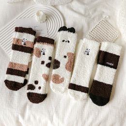 Pluche winter schattige stijl cartoon patroon vrouwen katoenen sokken super zacht voor vrouwelijk verblijf in het huis slapende vloer sokken