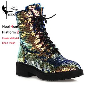Pluche winter lage herfst enkel hiel dames 687 ronde teen zipper korte laarzen verkleuring lovertjes doek multi-colour schoenen 231219 646
