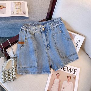 PLUSSIDE WEMPS SUMME CONSUSSION DENIM Shorts bleu Tissu lavé Tauche élastique Grande Pocket Design Classic Jeans 240420