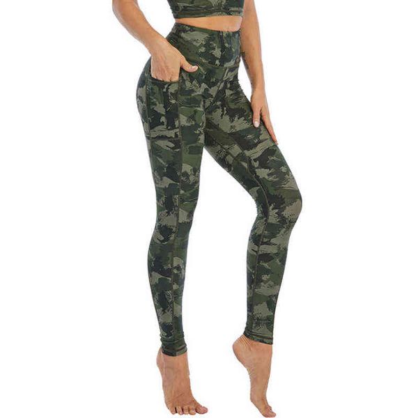 PLUZ TAMAÑO MUJER CAMO VERDE PANTALONES PANTALONES DE YOGA PANTALÓN POLLEGING TEJEROS MEDIANDOS MUJERES DE LAS MUJERES CINTURA HERCANO PANTALONES PANTALONES PANTALONES PANTALLOS H1221