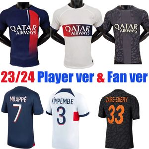 Version Fan Plyer 2023 2024 Maillot de football MBAPPE HAKIMI 23 24 PSsG Home Away Troisième 4ème gardien SERGIO RAMOS VERRATTI Chemise de football DI MARIA Hommes Adultes Enfants Kit