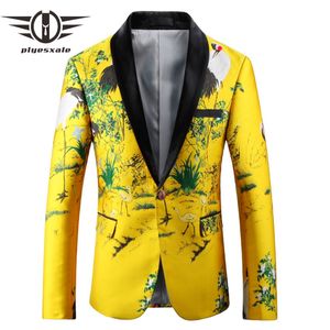 Plyesxale Black Yellow Blazer Men 2018 Slim Fit Floral Broidery Blazer Veste châle Collier Casual Cased Mens Prom Blazers Q421 204F