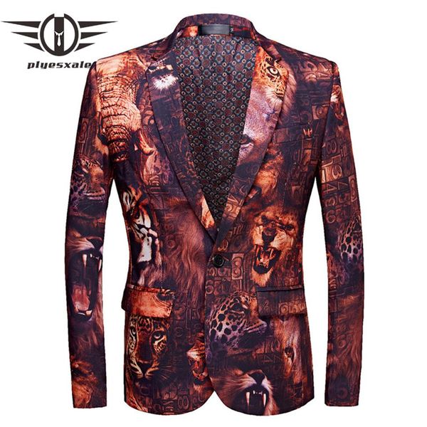 Plyesxale marque hommes Blazer veste coupe ajustée 3D tigre Lion hommes imprimé Blazer nouveaux modèles hommes Blazers scène Costume Homme Q4315N
