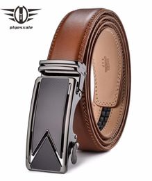 Plyesxale hommes ceinture peau de vache en cuir véritable ceintures pour hommes luxe automatique boucle ceintures marron noir Cinturones Hombre B55 Y200110363314944