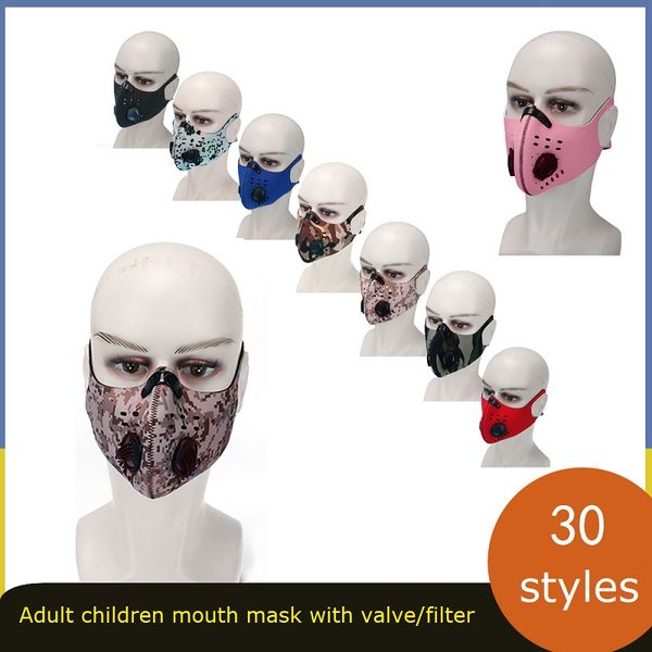 PM2.5 Filtre à charbon actif Masque de cyclisme extérieur Anti-brume Anti-pollution Poussière camouflage Masque buccal avec valve respiratoire