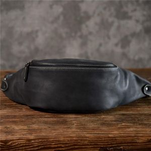 PNDME HOGE KWALITEIT COWHIDE Simple Vintage Chest Echte lederen heren Schouder Messenger Belt Bag Casual Sports Taille Packs M202S