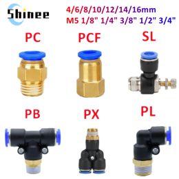 Connecteur d'air pneumatique PC / PCF / SL / PB / PX / PL 10mm 12 mm 14 mm 16 Thread M5 3/4 "1 2 voies