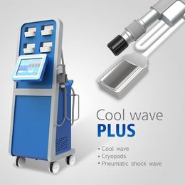 Pneumatische schokgolf cryolipolysemachine fysiotherapie schokgolf pijn verlichting ed behandeling 4 cryo plaat koele kussens cellulitis reductie lichaam slimping apparatuur