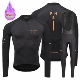 Pns Pro Triatlón Invierno Hombre Polar térmico Manga larga Ropa de ciclismo MTB Ropa Ciclismo Ropa de bicicleta Bib Pantalones Set 240202