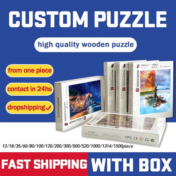 PO Custom Wooden Personnalized Jigsaw Tube Puzzle Picture DIY Toy Decoration Collectiable Gift Tour Noël 1000pcs Grand 240401