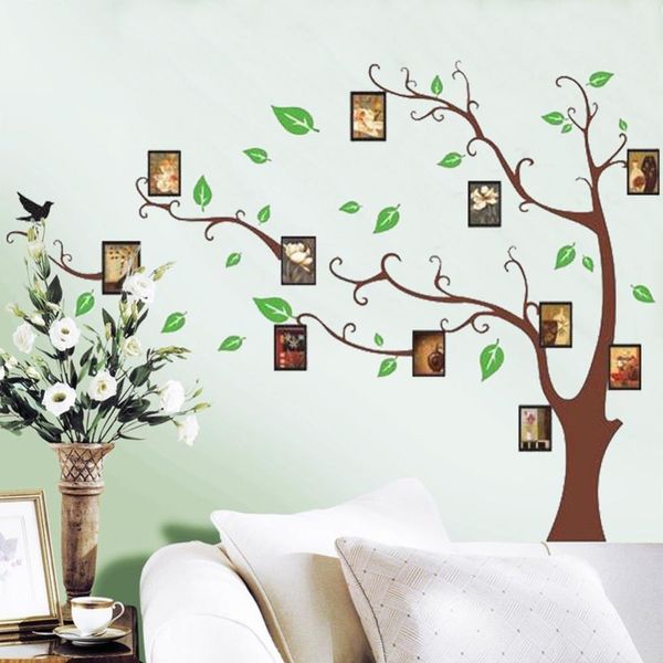 Po Marco Árbol Verde Etiqueta de la pared Mural Calcomanías Removible Vinilo Decoración de la habitación 210420