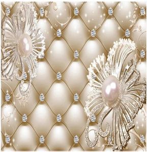 Po papier peint 3D style vivant, sac souple, bijoux en diamant, fleurs, fond de luxe, wall6725657