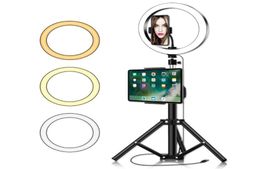 Po Studio Selfie LED -ringlicht met mobiele telefoonhouder Tripods voor YouTube live stream make -upcelbevestigingen houders2783957