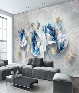 PO Wallpaper 3D Flower European Retro 3D Rose Rose TV fond de paroi peinture murale Romantic Floral 3D Fond fond d'écran 4641023