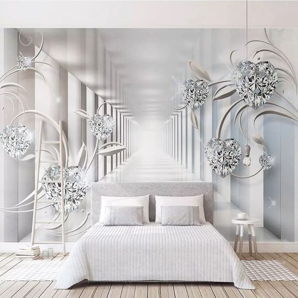 PO Wallpaper 3D stéréo abstrait espace motif de style européen muraux diamants papiers muraux salon tv.