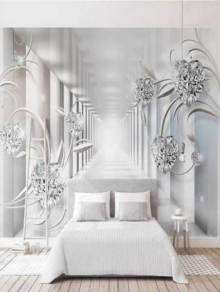 PO Wallpaper 3D stéréo abstrait espace motif de style européen muraux diamants papiers muraux salon