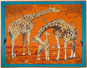 POBING 100 Twill Zijden Dames Sjaal Euro Design Forest Animal Giraffe Print Halsdoek Hoge Kwaliteit Lady Foulard Vierkante Bandana Y24228396