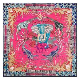 Pobing Luxury merk 100% Twill Silk Scarf Multicolor Horse Square Design Print Kerchief Woman Neck Shawl Wraps Echarpe 220922