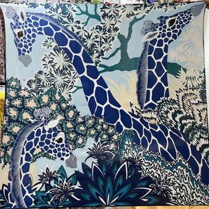 POBING Soie Cachemire Écharpe Femmes Châles Roulés À La Main Girafe Imprimer Foulards Carrés Wraps Bandana Grand Hijabs Femme Foulard 135 CM 231024