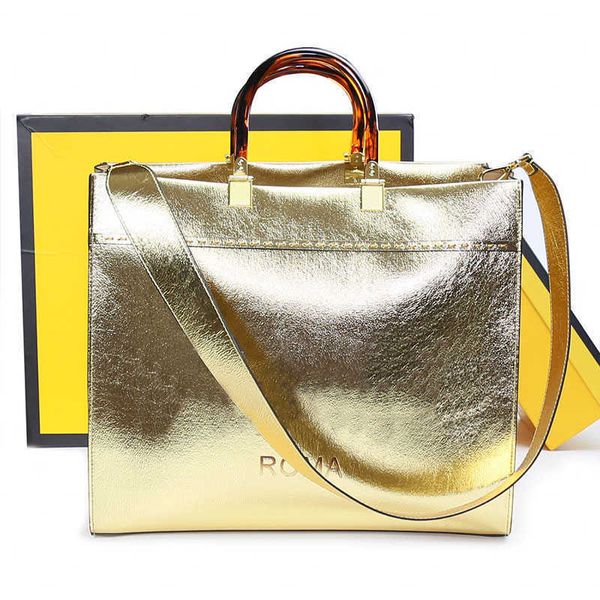 bolsa pochette 35cm nova bolsa tote sunshine alça dura bolsa grande bolsa de compras bolsa de couro genuíno feminina crossbody bolsas de ombro ouro ferragens moda