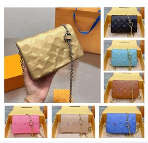 POCHETTE COUSSIN Kettingtas blauw Monogrammen Luxe reliëf lederen buidelriem Cross Body Womens Designer Schoudertas Flap groen Roze Zwart Koppeling Portemonnee