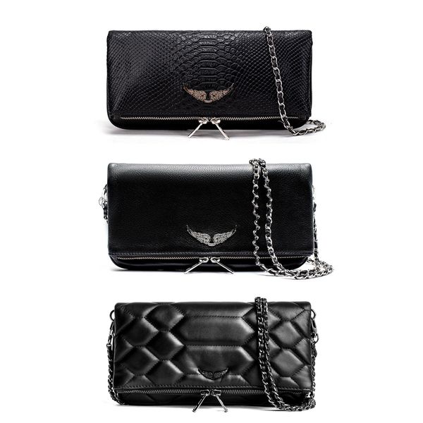 Pochette Rock Swing Your Wings bolso bolso de mano para mujer hombro hombre cuero genuino Zadig Voltaire bolso cadena de ala solapa de embrague de moda de lujo Bolsas cruzadas