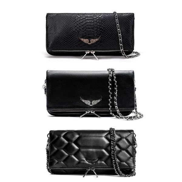 Pochette Rock Swing Your Wings Bag Bolso de mano para mujer Hombro Hombre Cuero genuino Zadig Voltaire Cadena de ala Moda de lujo Solapa de embrague Bolsas cruzadas