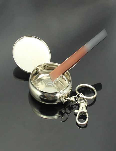 Cigarrillo de bolsillo Ashtray Watch Style Keychain Ashtrain Mini Round Satercero inoxidable Metal al aire libre Bandeja de cenizas Accesorios para fumar2576779