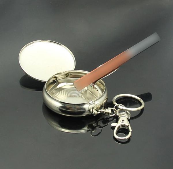 Cigarrillo de bolsillo Ashtray Watch Style Keychain Ashtrain Mini de acero inoxidable de acero inoxidable al aire libre Bandeja de cenizas Accesorios para fumar7022049