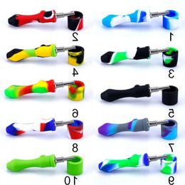 Pipes à main en silicone pour fumer, conception de poche, clous en titane de 10mm, accessoires de tabac, collecteur de cire de Nectar, Dabs portables Mawpk