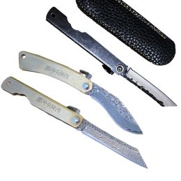 Cuchillo de bolsillo plegable japonés, hoja de acero de Damasco, mango de latón, herramienta EDC para acampar, táctico, militar, supervivencia al aire libre, cuchillos de autodefensa